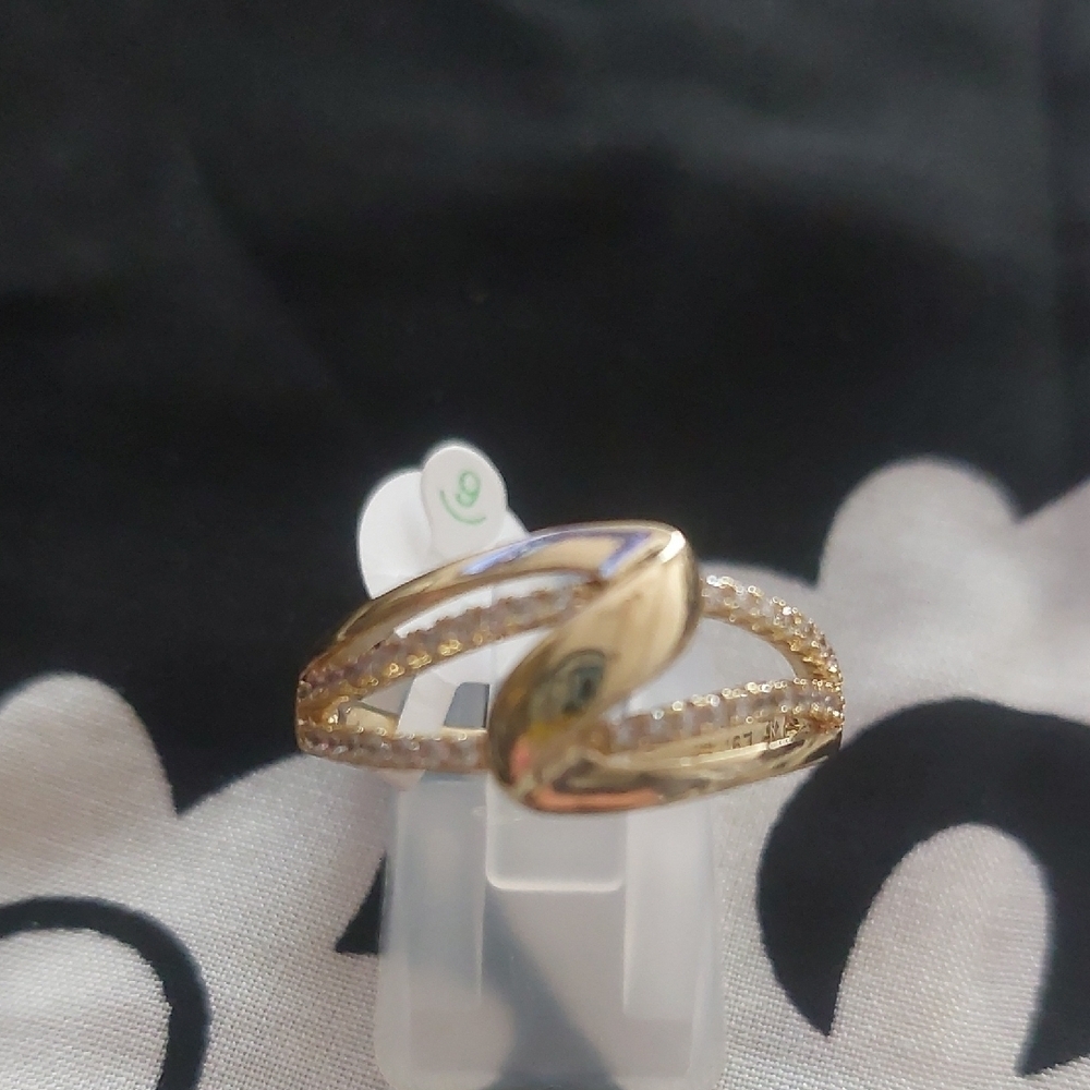 Glamous 18kt Gold Plated Crossover Ring with Diamond Accents